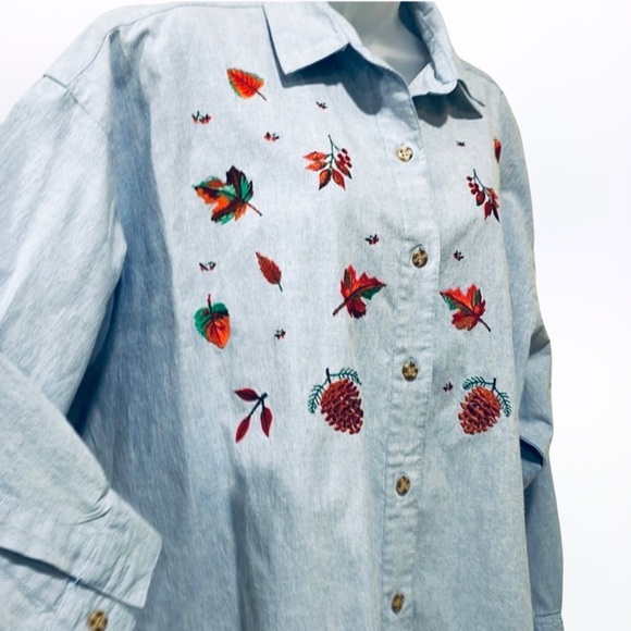 Vintage MYSTIC BLUES Button Down Long Sleeve Fall 🍁🍂 Leaves Shirt SZ 20W - Picture 2 of 6